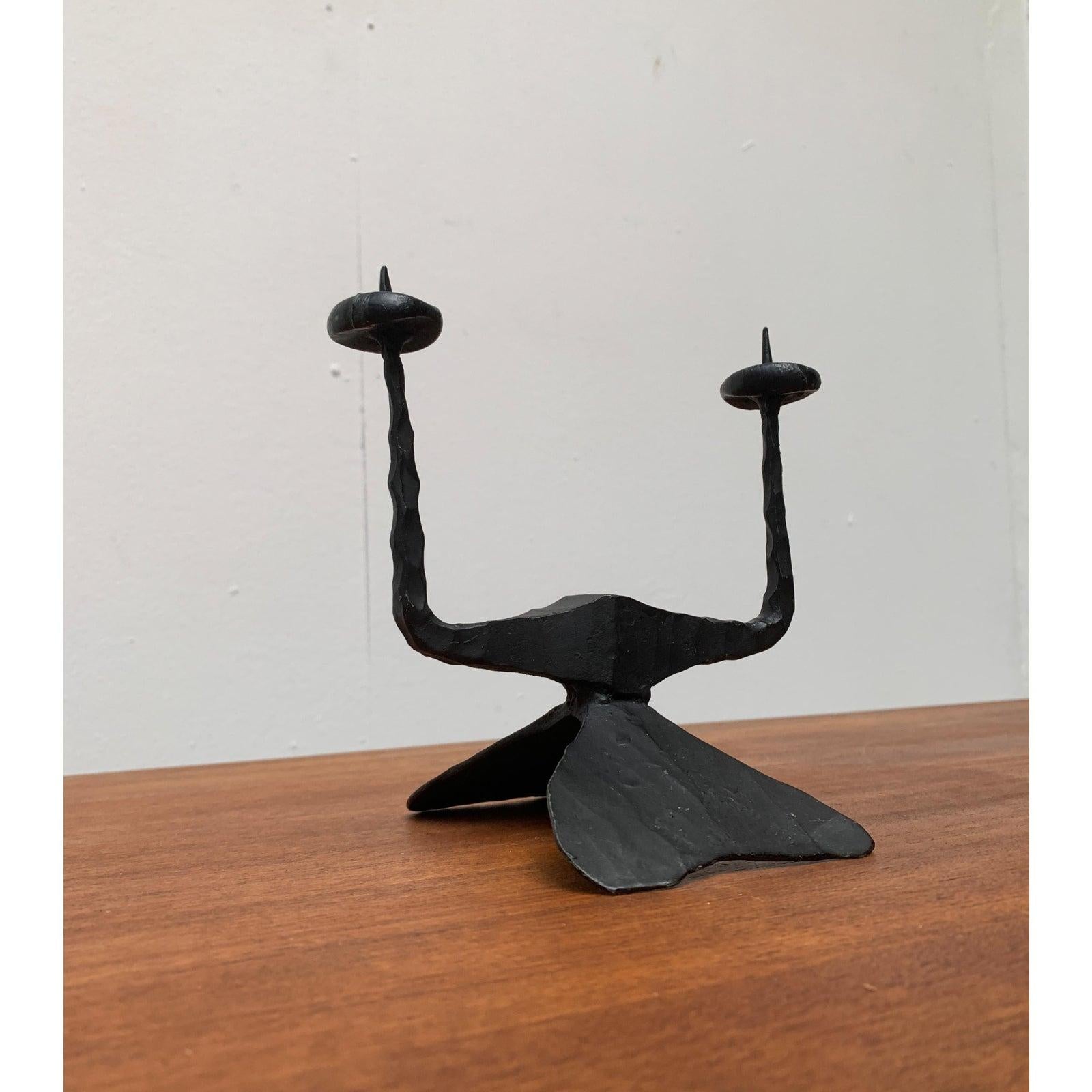 Mid-Century Brutalist Wrought Iron Candle Holder by David Palombo, 1960s For Sale 7