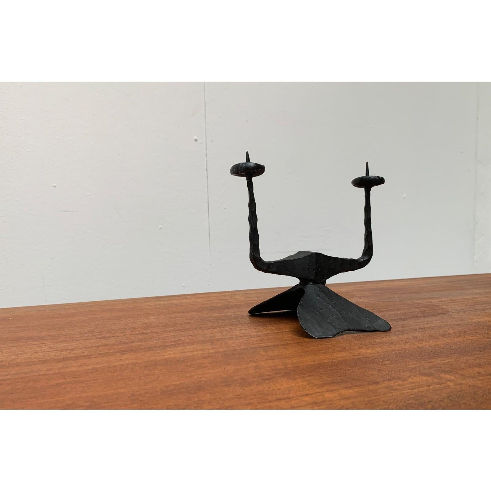 Mid-Century Brutalist Wrought Iron Candle Holder by David Palombo, 1960s, in Very Good conditions. Designed 1960 to 1969 official proof of authenticity such as vintage catalogs, designer records.

Additional information:
Materials: Wrought