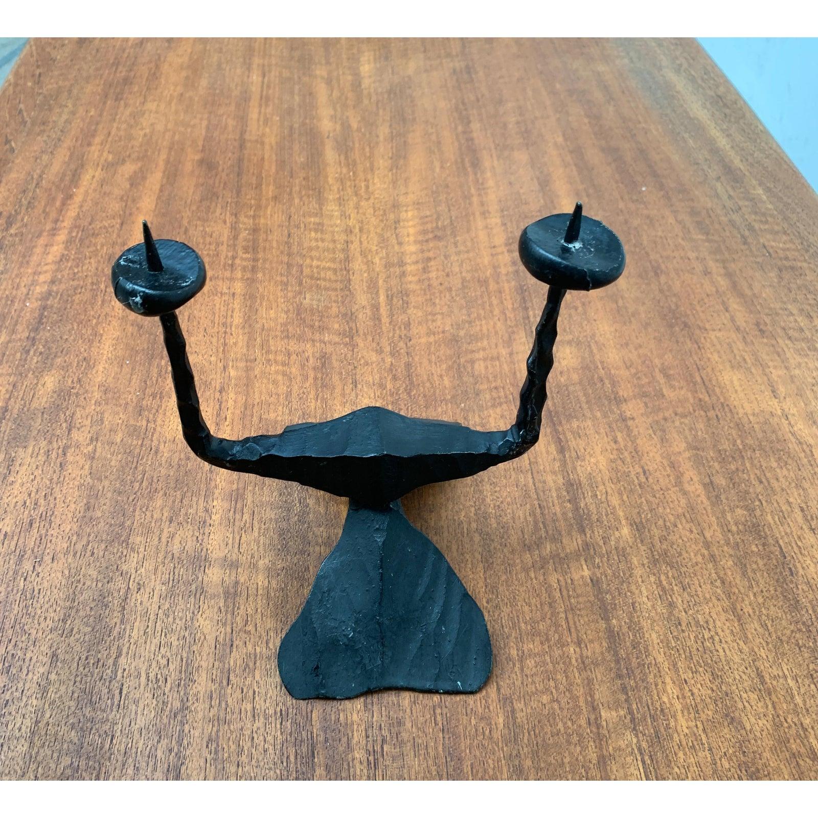 Israeli Mid-Century Brutalist Wrought Iron Candle Holder by David Palombo, 1960s For Sale