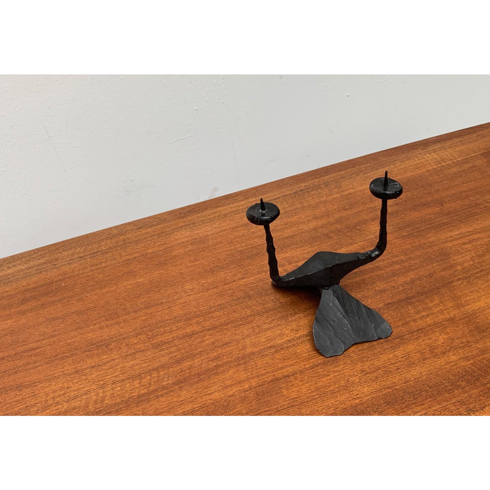 Mid-Century Brutalist Wrought Iron Candle Holder by David Palombo, 1960s For Sale 1