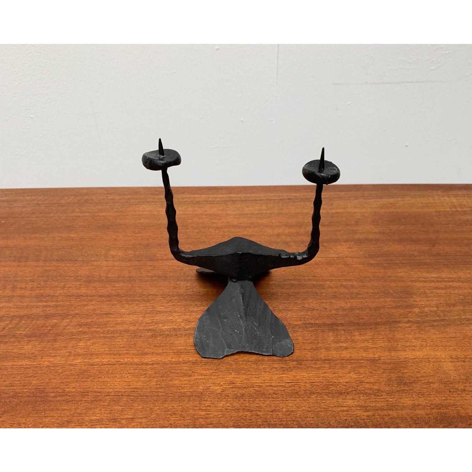 Mid-Century Brutalist Wrought Iron Candle Holder by David Palombo, 1960s For Sale 2