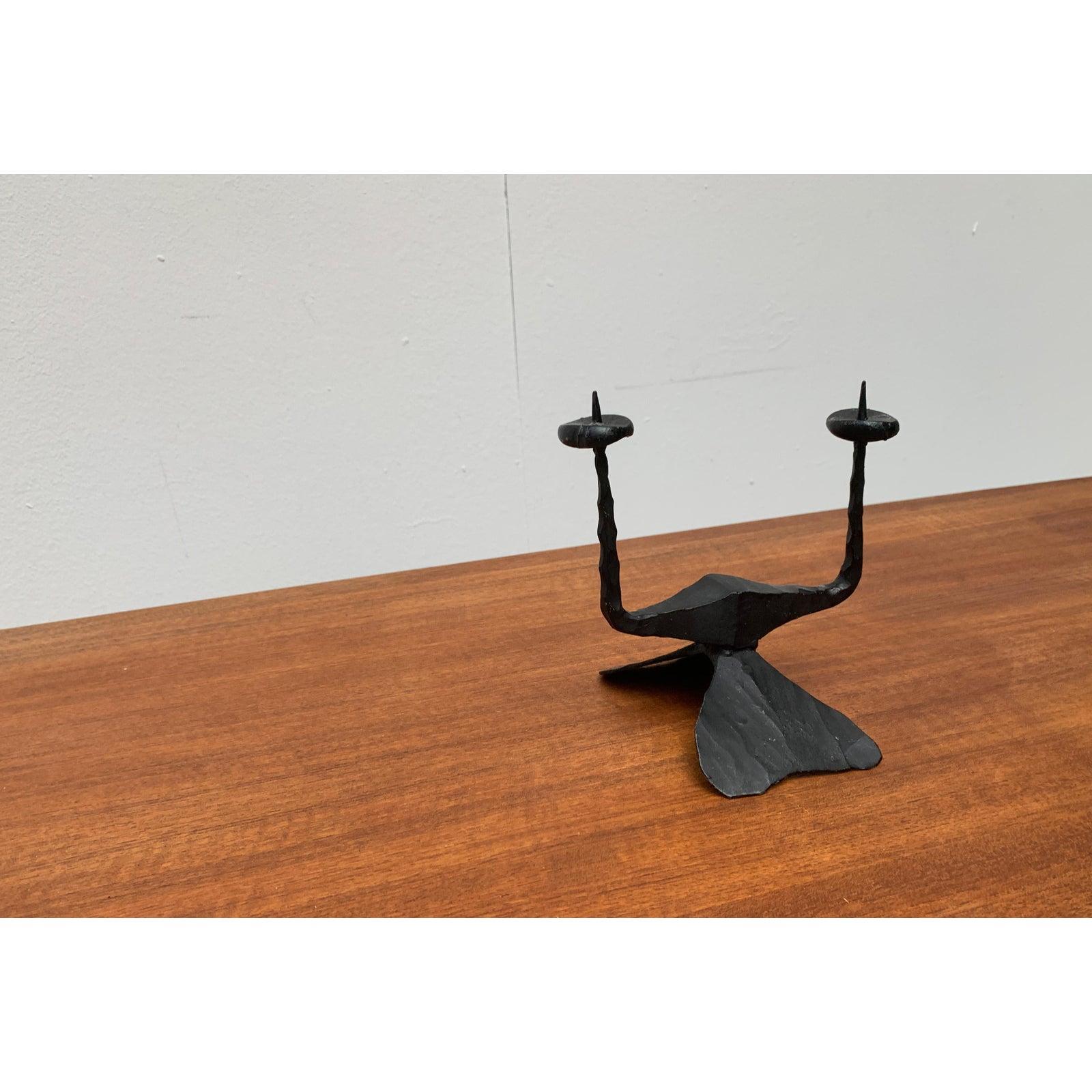 Mid-Century Brutalist Wrought Iron Candle Holder by David Palombo, 1960s For Sale 3