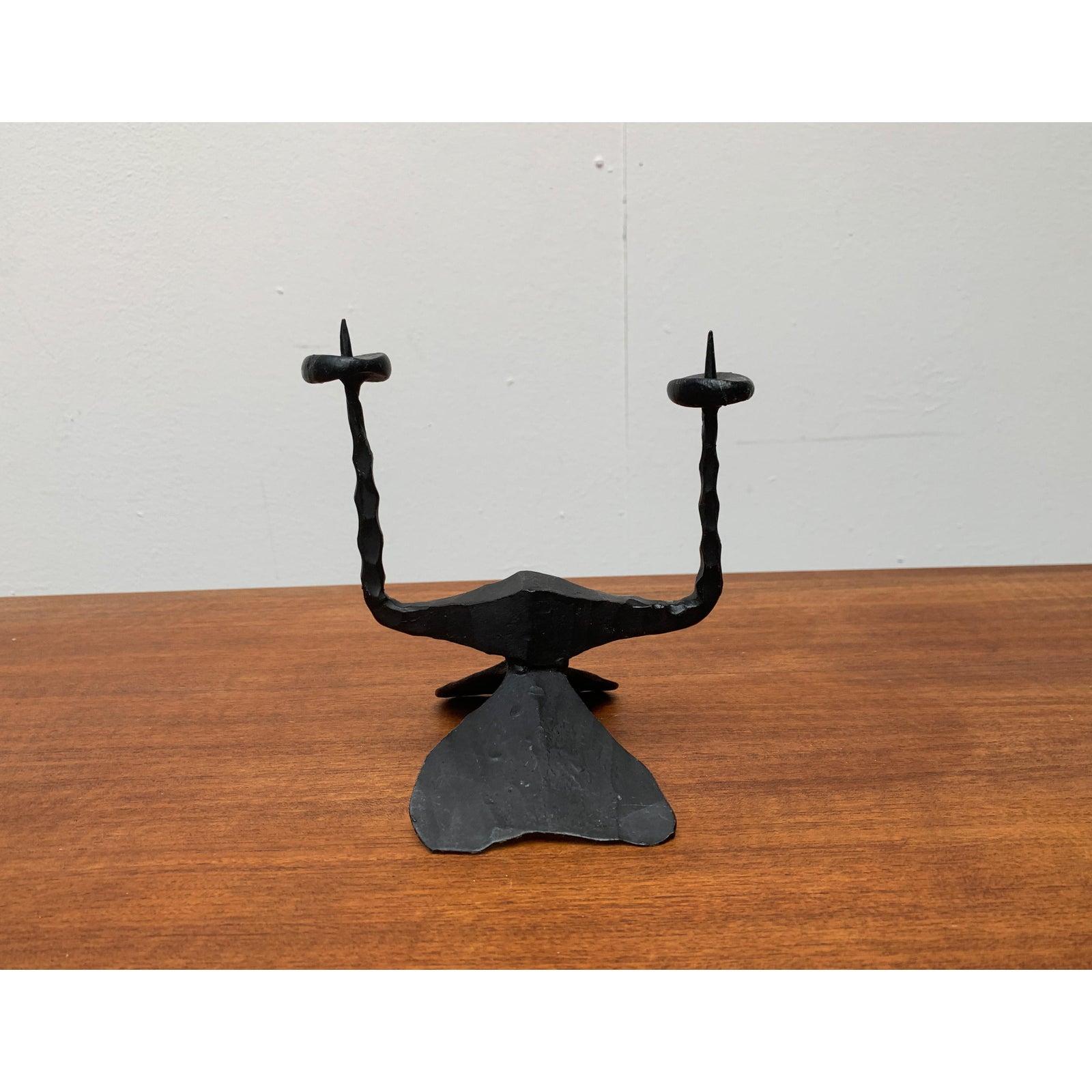 Mid-Century Brutalist Wrought Iron Candle Holder by David Palombo, 1960s For Sale 4
