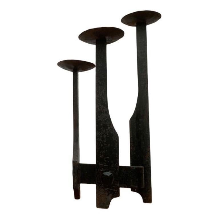 Mid-Century Brutalist Wrought Iron Candle Holder