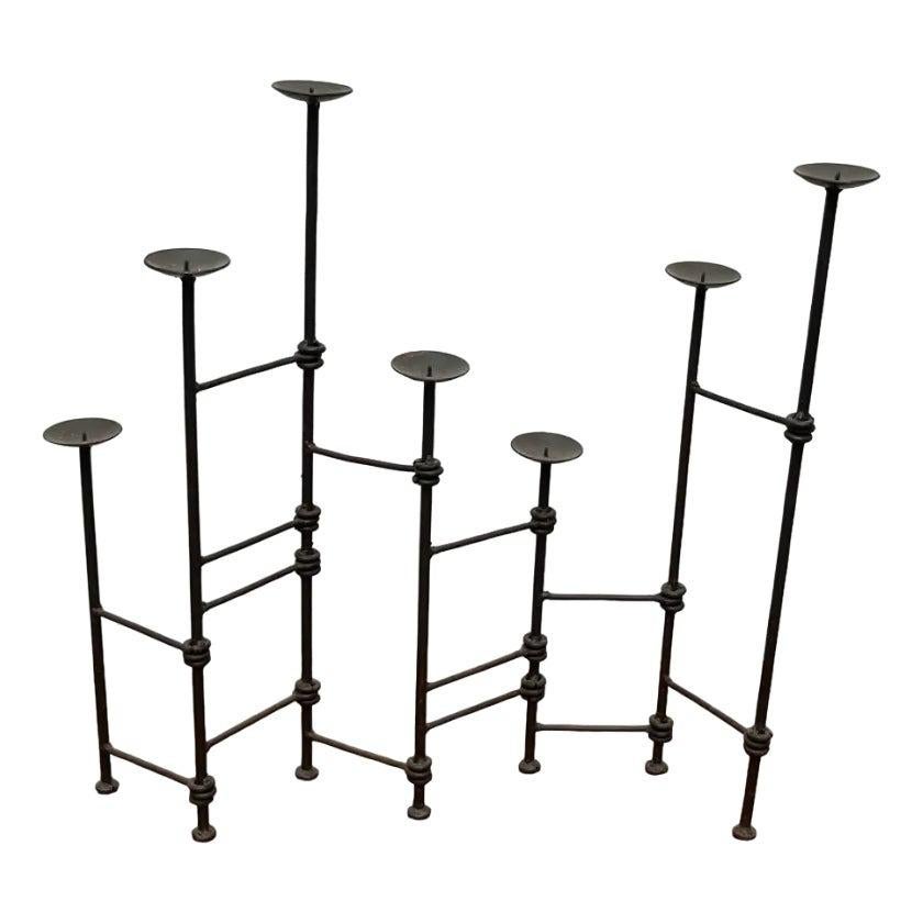 Mid-Century Brutalist Wrought Iron Extendable Floor Candleholder, 1960s