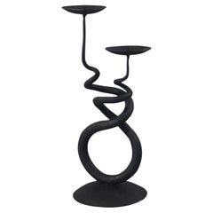 Mid-century Brutalist wrought iron spiral candelabra