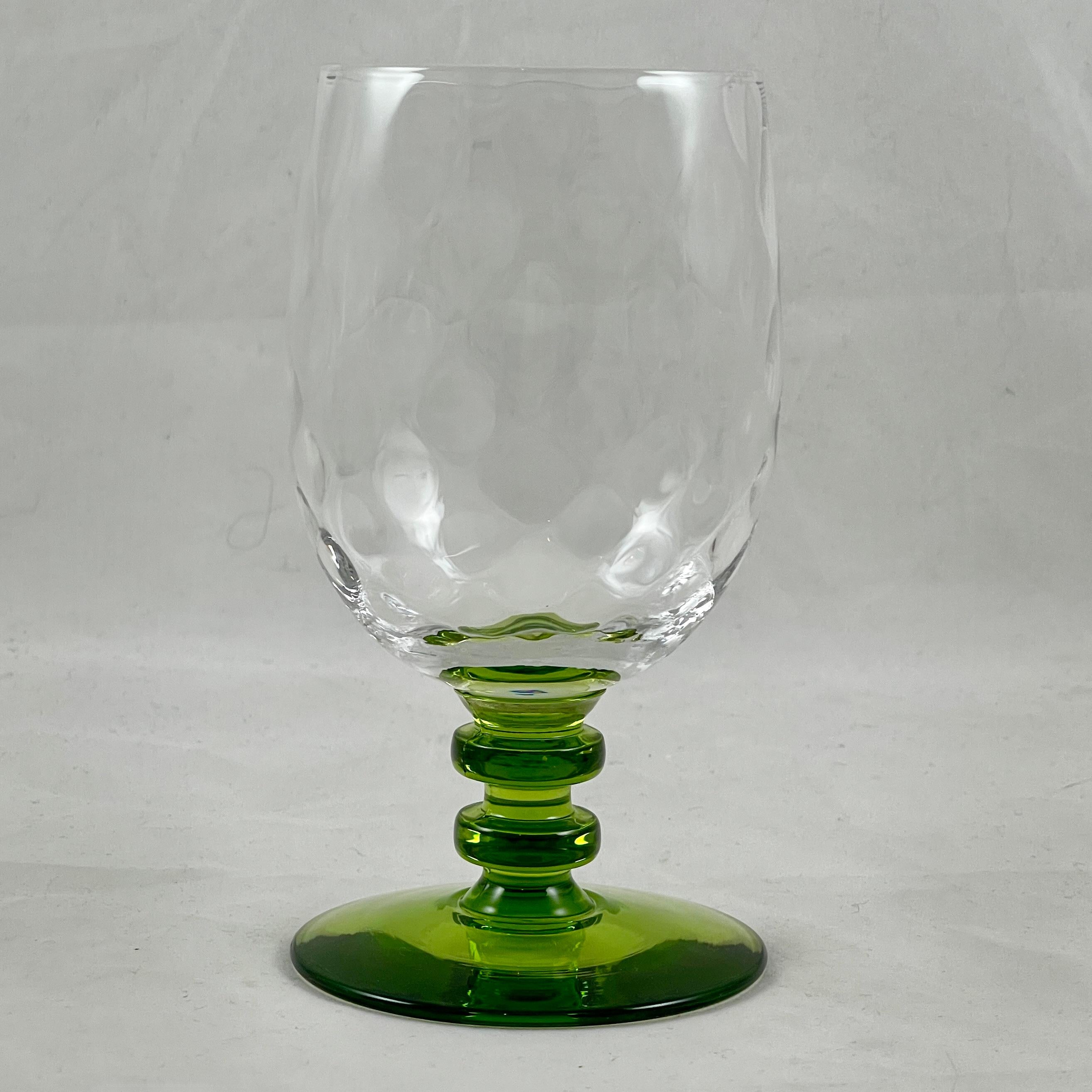 Mid-Century Modern Mid-Century Bryce Diamond Optic Green Stem Blown Crystal Tall Goblets, S/8