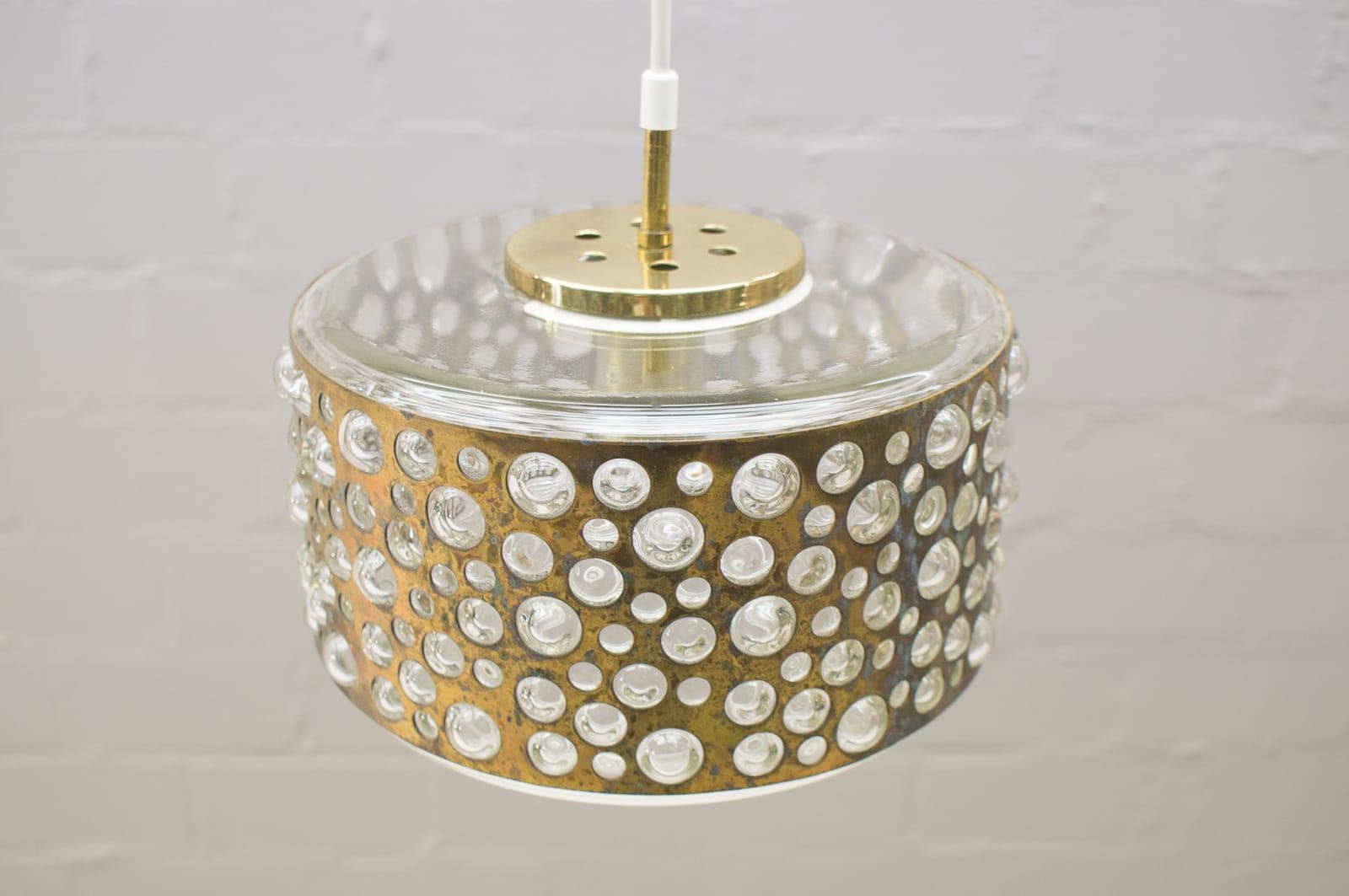 Midcentury Bubble Glass and Brass Ceiling Lamp for Limburg, Germany, 1960s In Good Condition For Sale In Nürnberg, Bayern