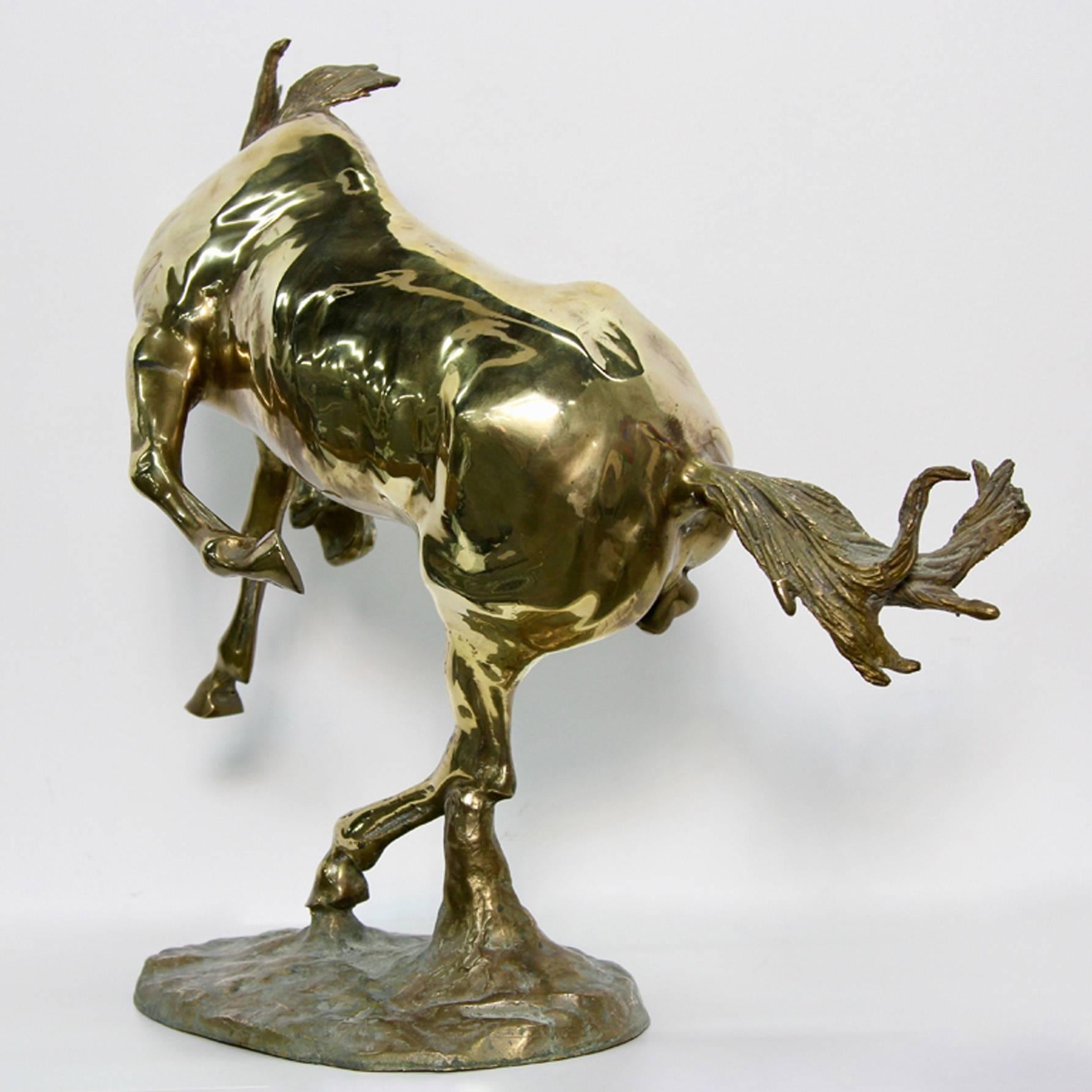 Brass Midcentury Bucking Stallion Statue For Sale