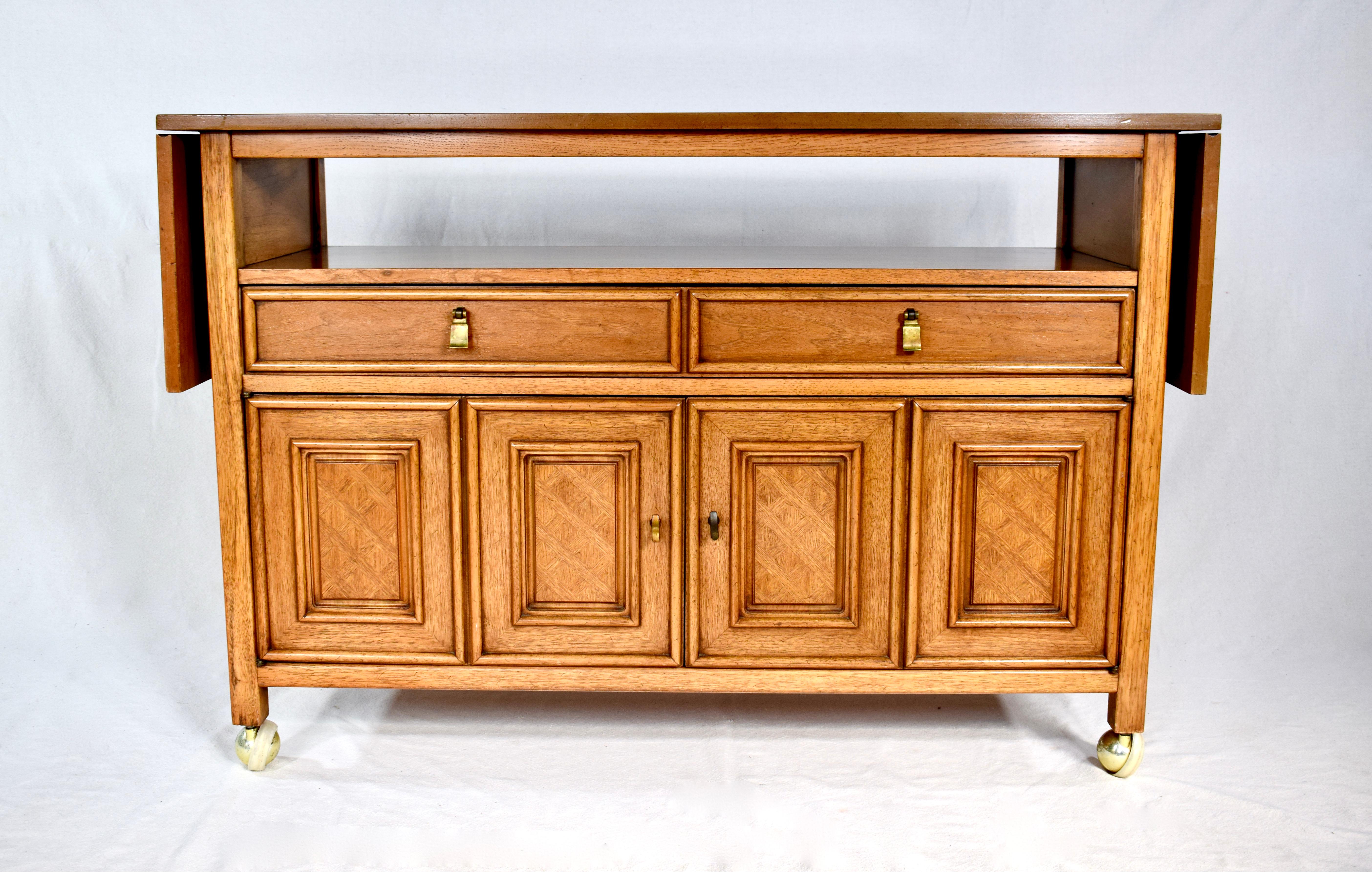 American Coastal Bar Cart Buffet Server Table on Brass Casters For Sale