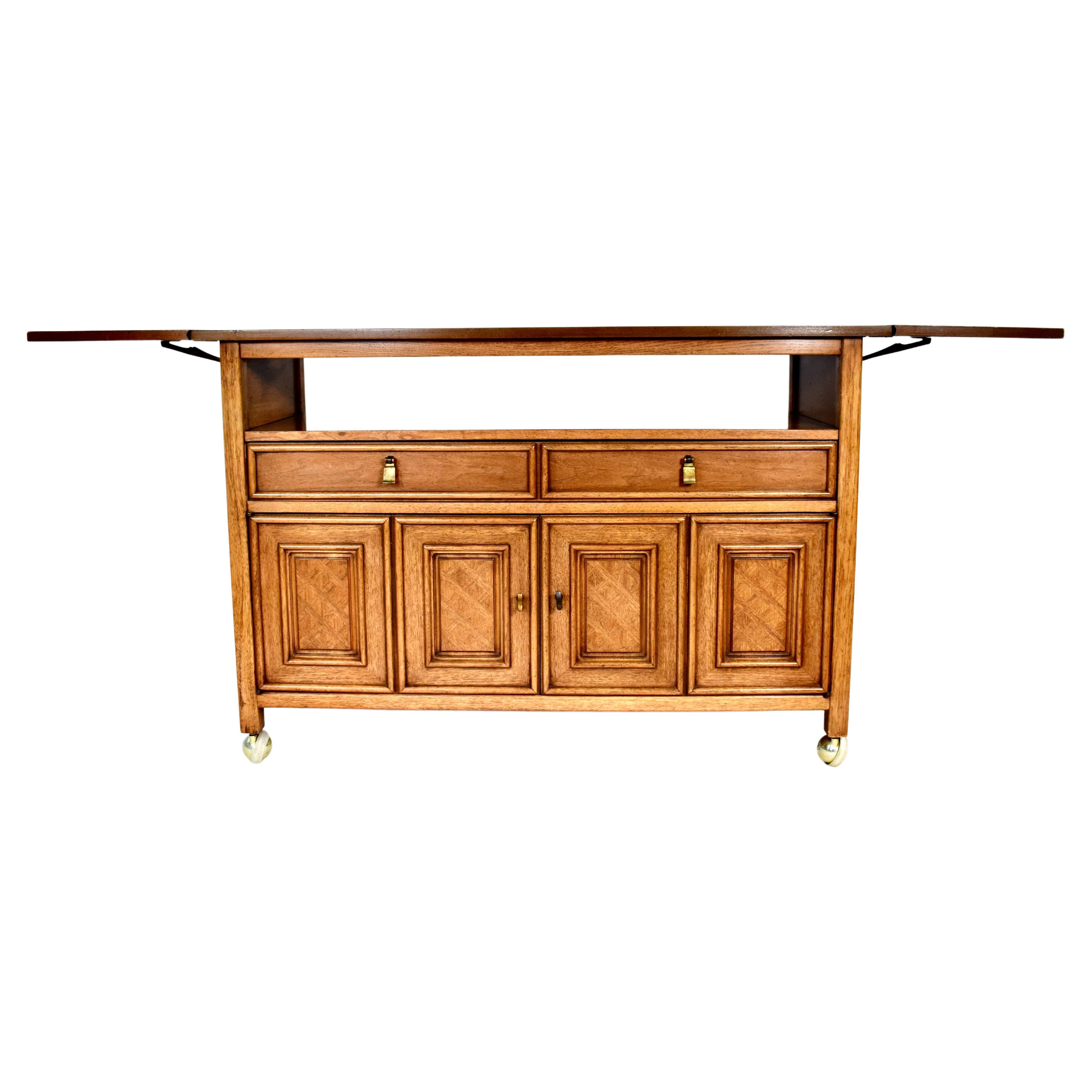 Coastal Trellis Style Buffet or Serving Table on Brass Casters