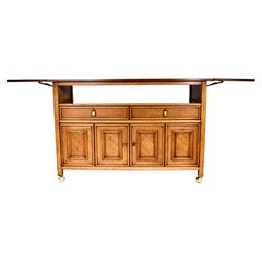 Mid-Century Buffet or Serving Table on Brass Casters