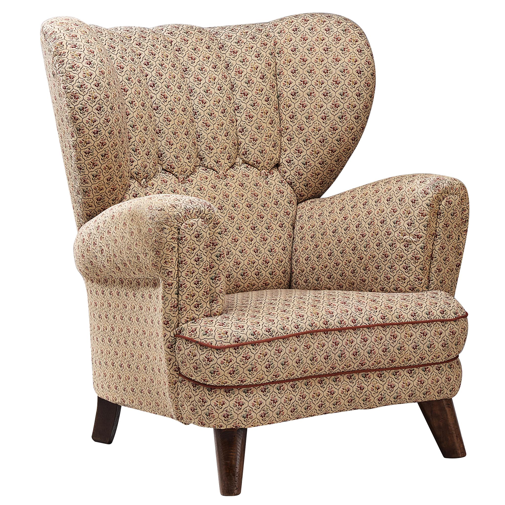 Sedia da salotto ingombrante di metà secolo con rivestimento a motivi beige