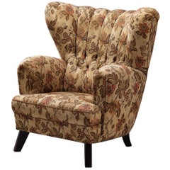 Sedia da salotto ingombrante di metà secolo con tappezzeria floreale