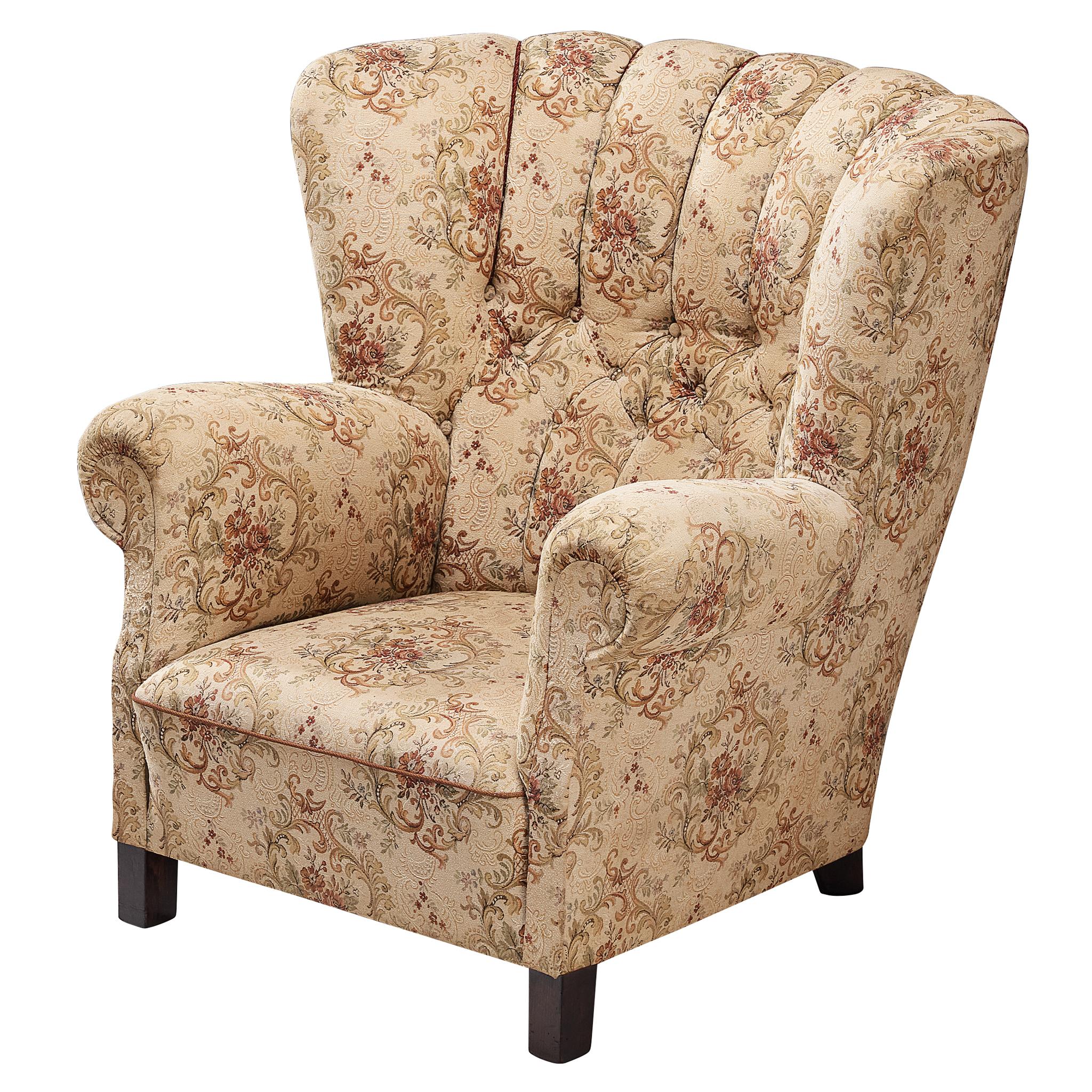Mid-Century Bulky Lounge Chair in Patterned Upholstery For Sale