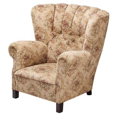 Mid-Century Bulky Lounge Chair in Patterned Upholstery