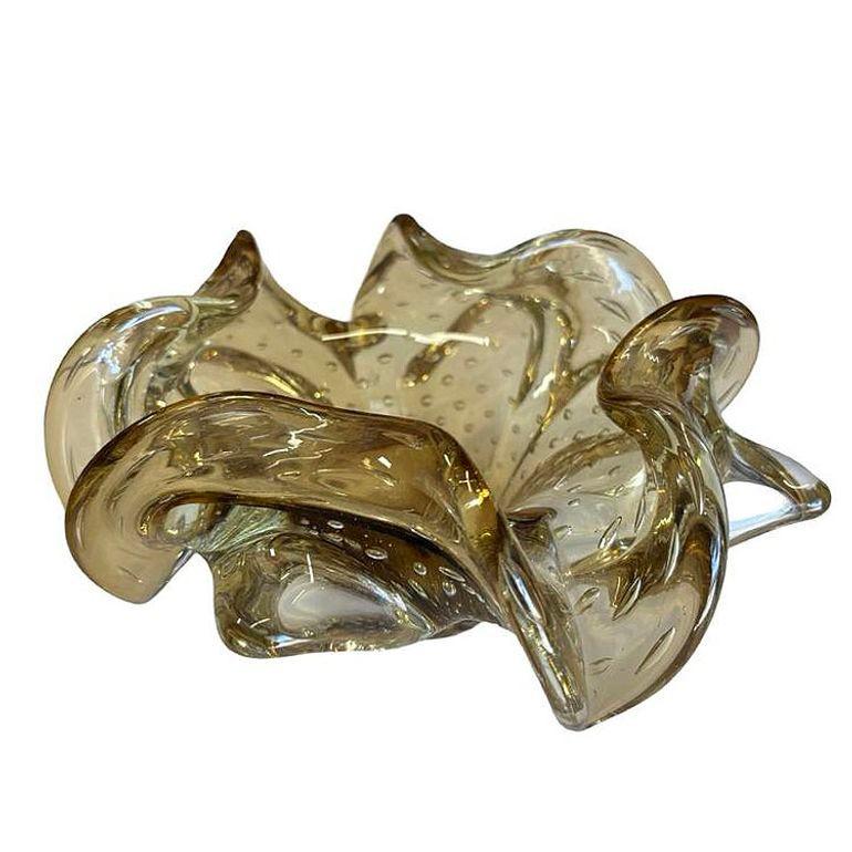 Cenicero de cristal artístico de Murano Bullicante Ámbar Dorado de mediados de siglo mediados del siglo XX en venta