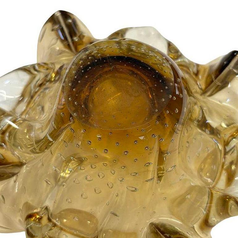 Cenicero de cristal artístico de Murano Bullicante Ámbar Dorado de mediados de siglo en venta 1