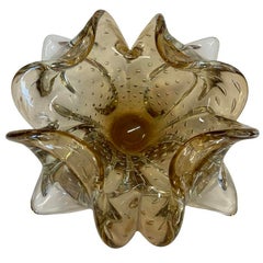 Cenicero de cristal artístico de Murano Bullicante Ámbar Dorado de mediados de siglo