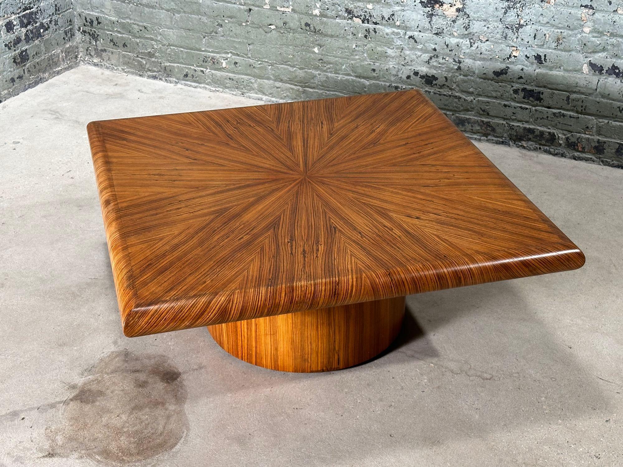 American Mid Century Bullnose Edge Tiger Wood Coffee Table, 1970 For Sale