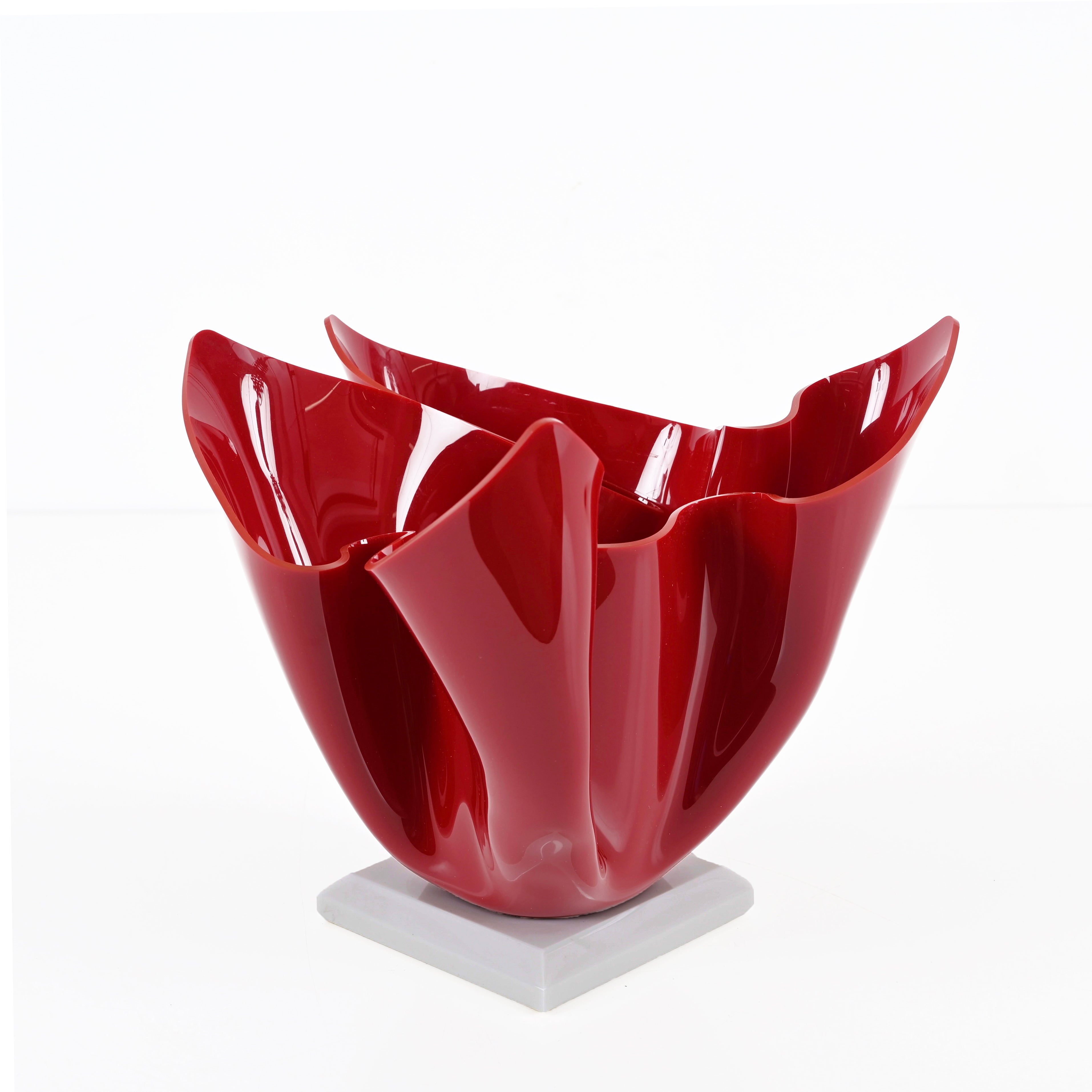 Mid-Century Burgundy Lucite Italian "Napkin" Centerpiece or Serving Bowl, 1980s For Sale