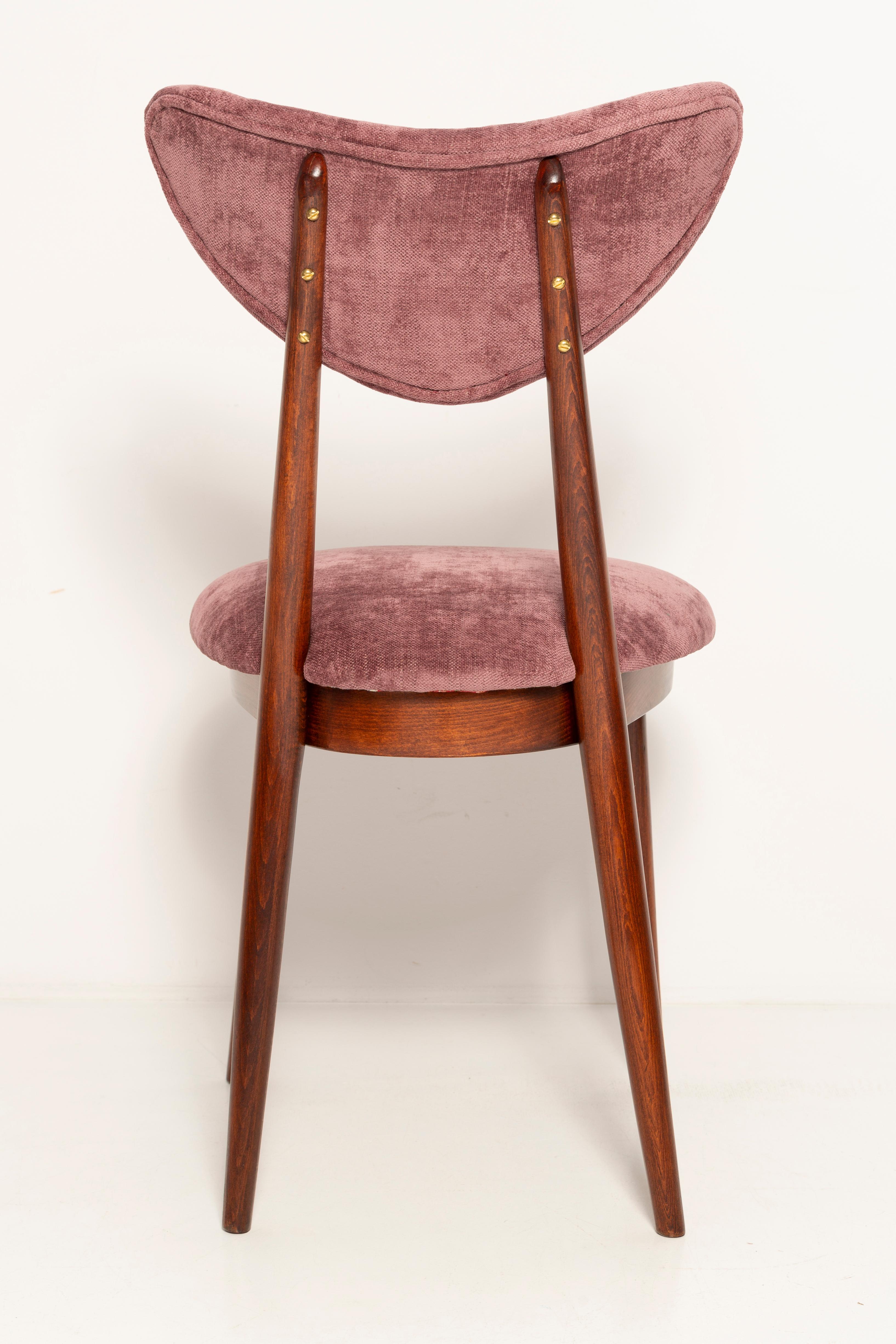 Midcentury Burgundy Pink Violet Velvet Heart Chair, Europe, 1960s For Sale 4