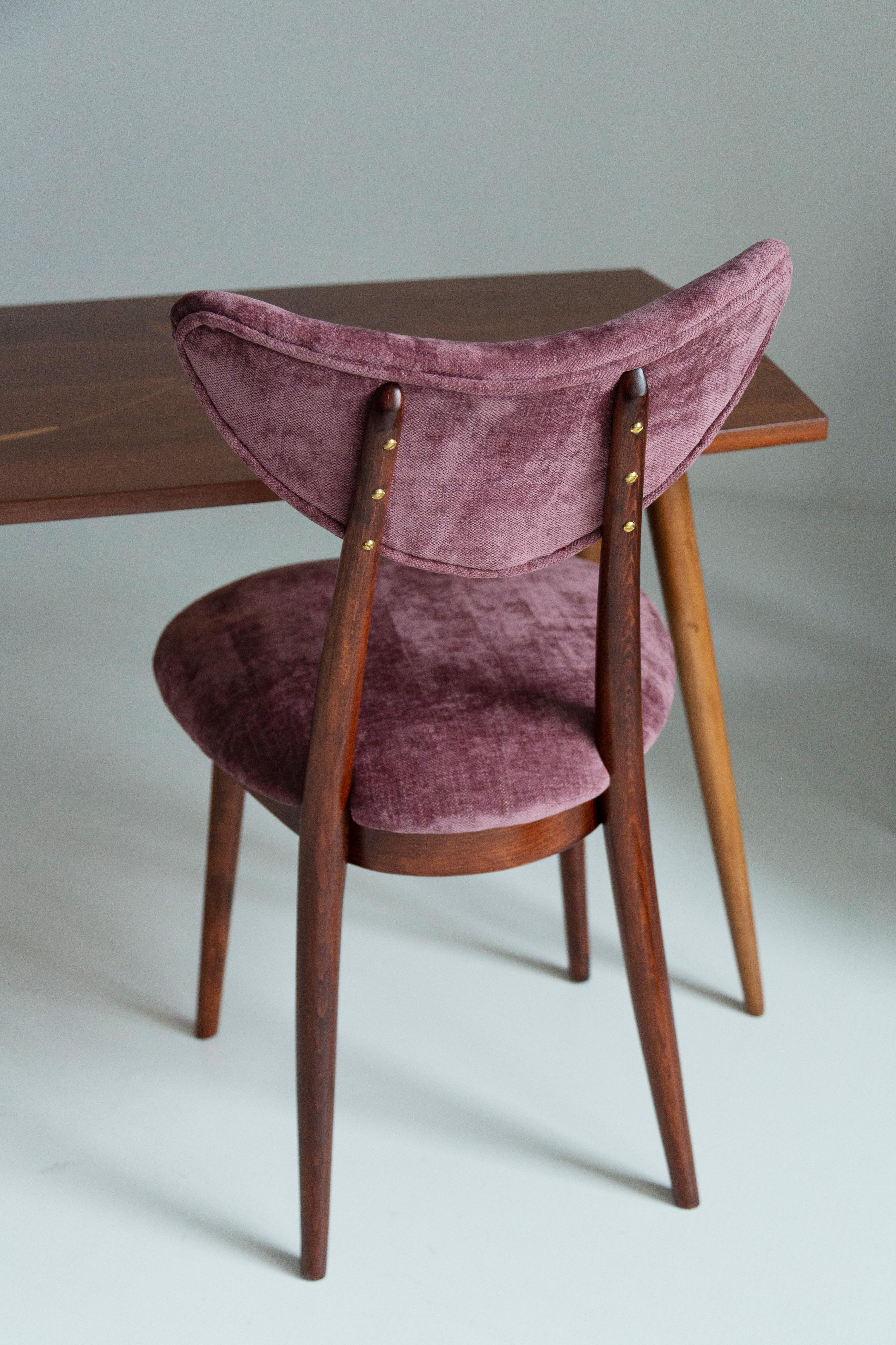 Polish Midcentury Burgundy Pink Violet Velvet Heart Chair, Europe, 1960s For Sale