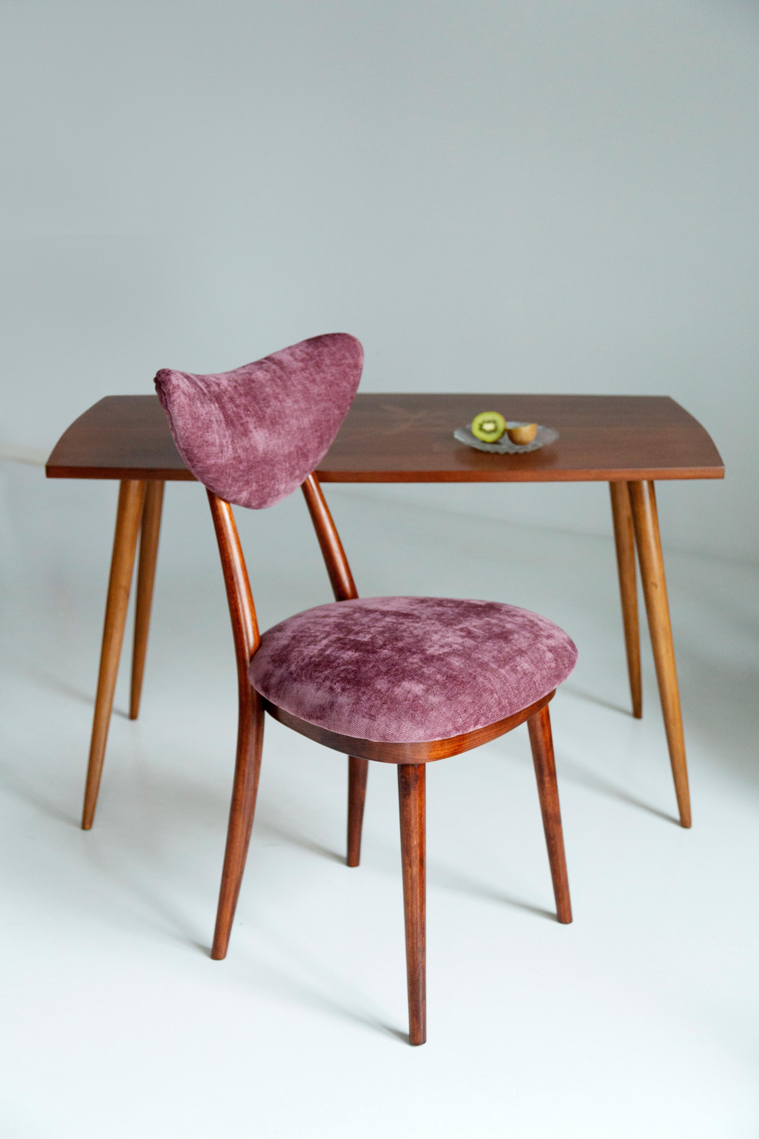 Hand-Crafted Midcentury Burgundy Pink Violet Velvet Heart Chair, Europe, 1960s For Sale
