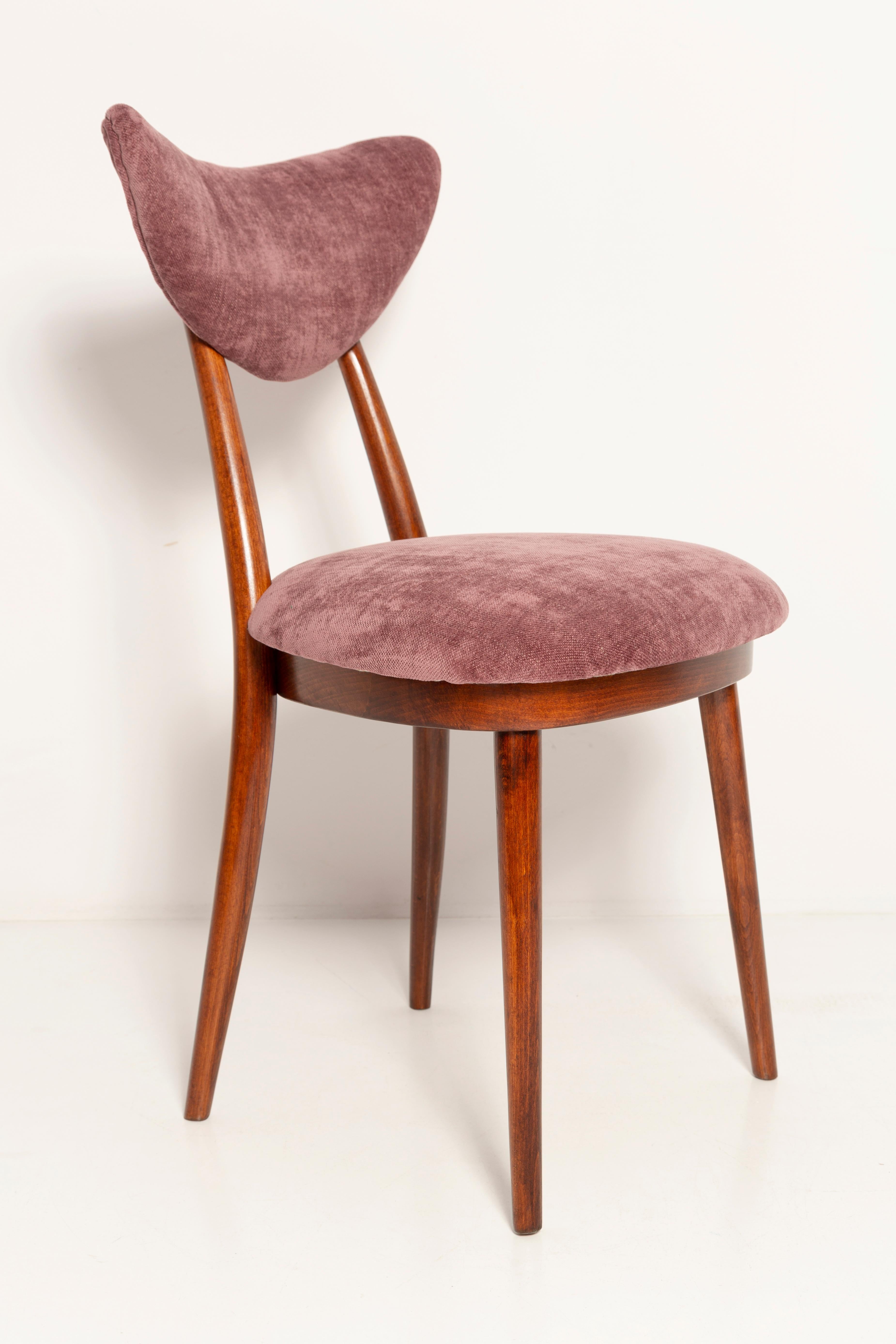 20th Century Midcentury Burgundy Pink Violet Velvet Heart Chair, Europe, 1960s For Sale