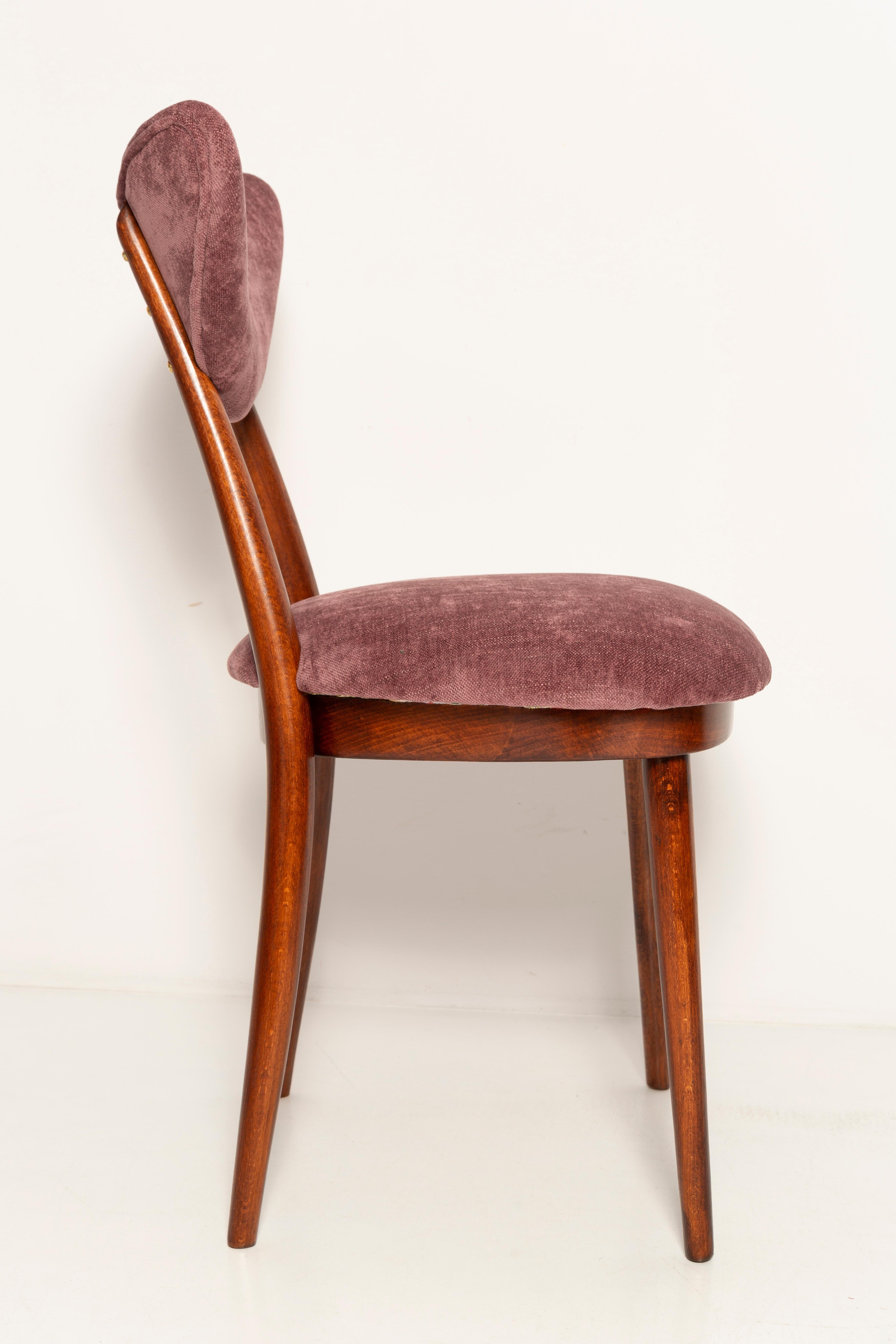 Midcentury Burgundy Pink Violet Velvet Heart Chair, Europe, 1960s For Sale 1