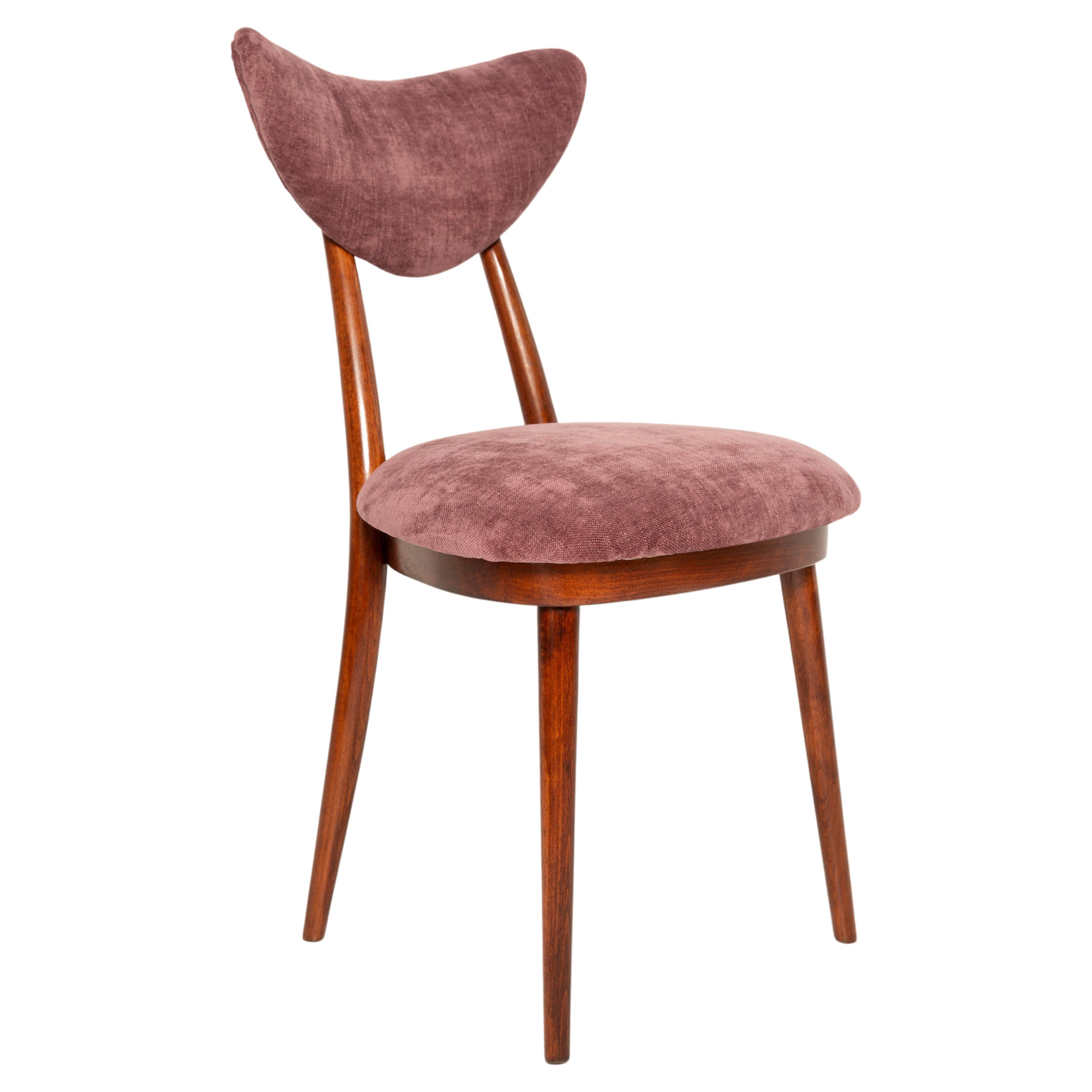 Midcentury Burgundy Pink Violet Velvet Heart Chair, Europe, 1960s