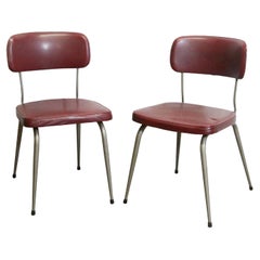 Mid-Century Burgundy Vinyl Strafor Chairs w/ Metal Legs, Signed Acior Trooz