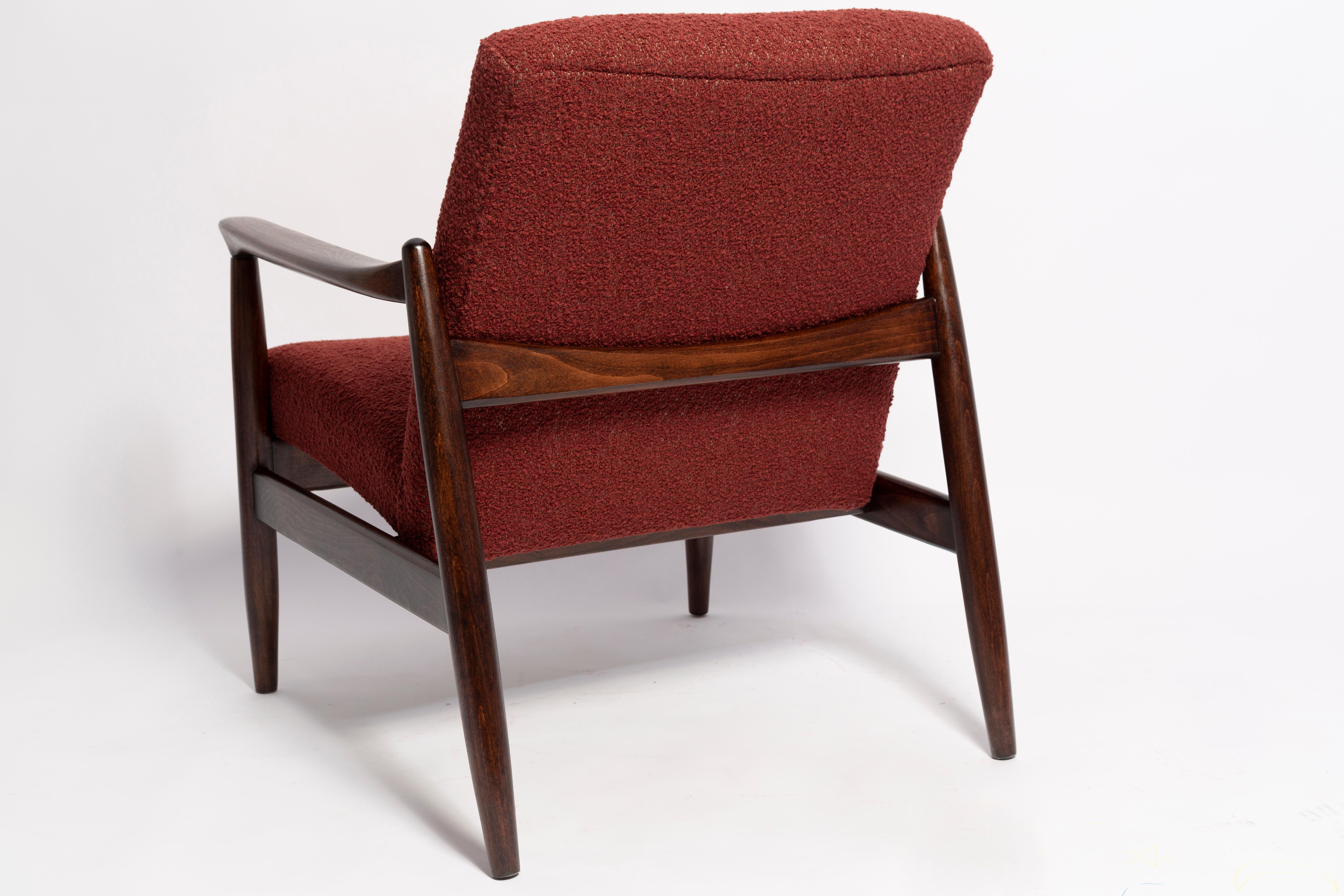 Mid Century Burgundy Wine Boucle GFM-64 Armchair, Edmund Homa, Europe, 1960s For Sale 3