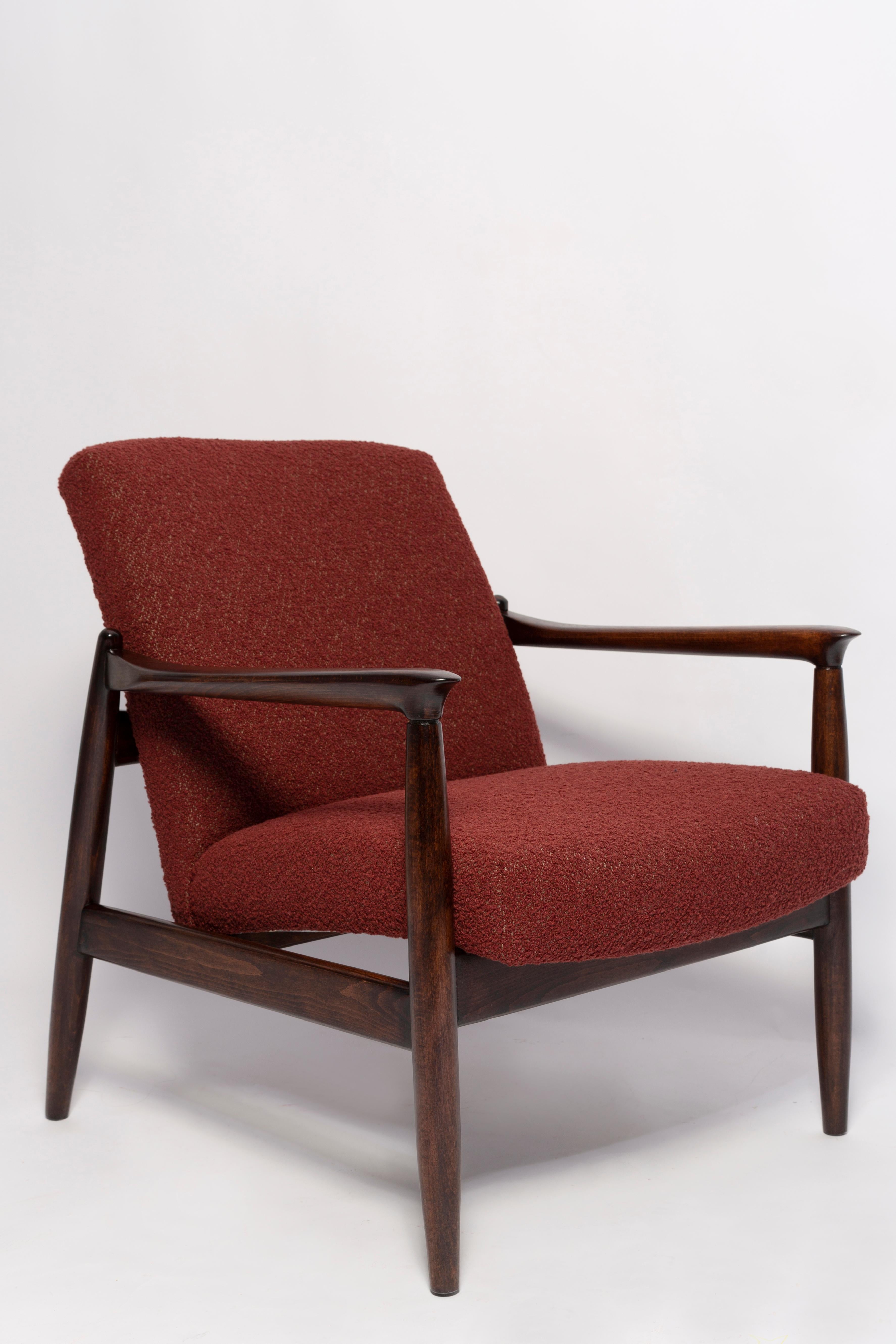 A beautiful mid-century armchair GFM-142, designed by Edmund Homa. The armchair was made in the 1960s in the Gosciecinska Furniture Factory. Made from solid beech wood. 

The GFM-142 armchair is regarded one of the best Polish armchair design from
