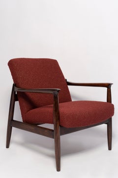 Mid Century Burgundy Wine Boucle GFM-64 Armchair, Edmund Homa, Europe, 1960s