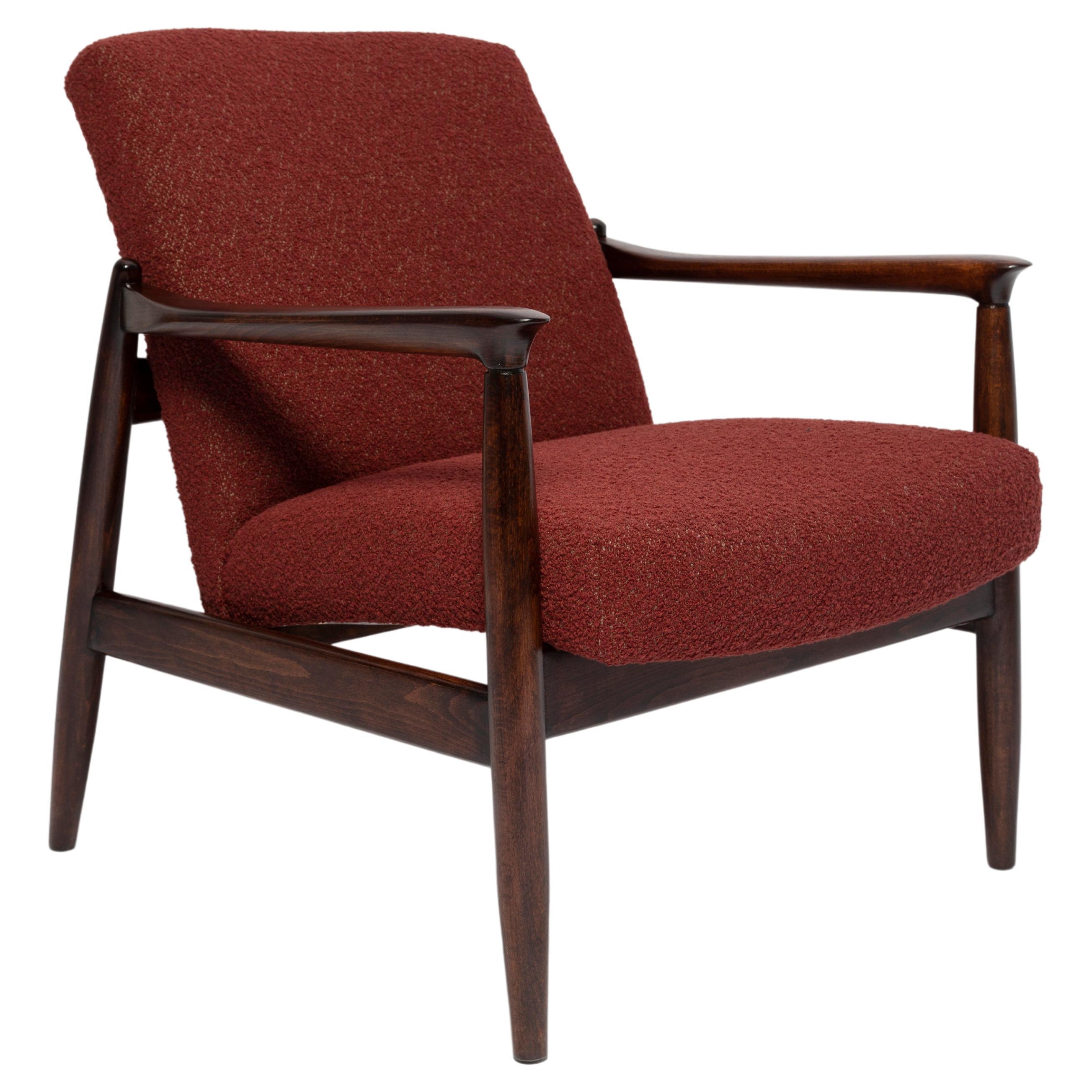 Mid Century Burgundy Wine Boucle GFM-64 Armchair, Edmund Homa, Europe, 1960s For Sale