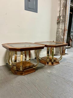 Mid Century Burl and Brass Side Tables Parzinger