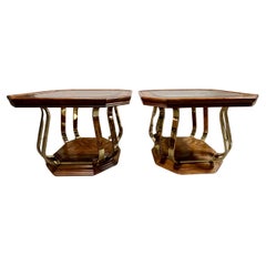 Tables d'appoint en loupe et laiton du milieu du siècle Parzinger