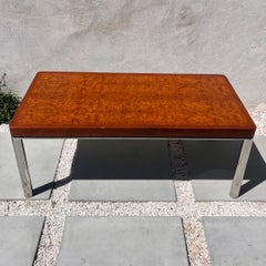 Mid century burl dining table with chrome tubular legs, circa 1970