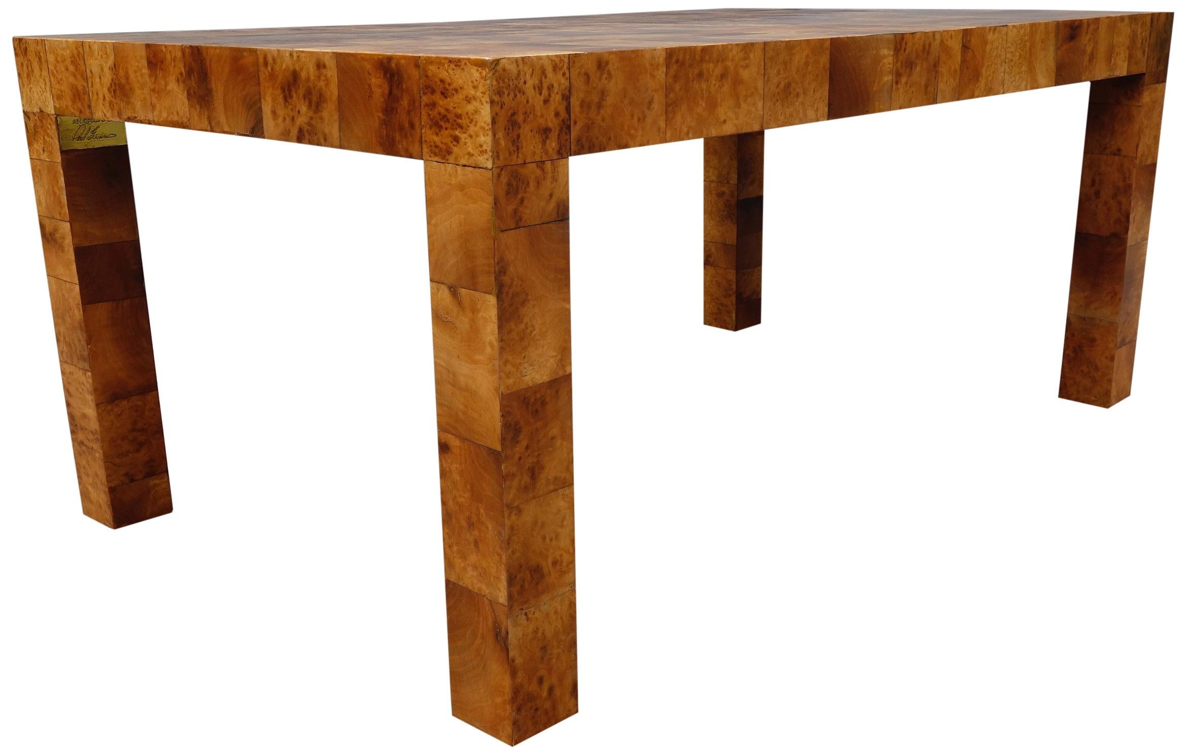 Wood Midcentury Burl and Patchwork Dining Table by Paul Evans