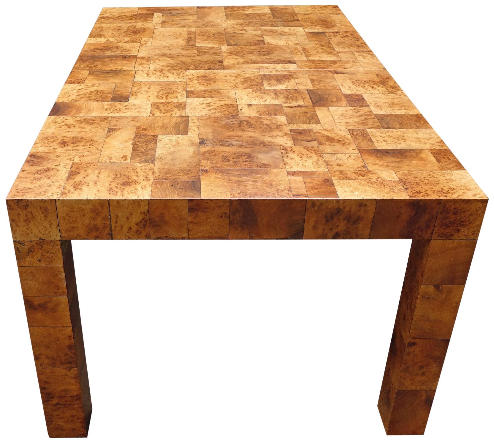 Mid-Century Modern Midcentury Burl and Patchwork Dining Table by Paul Evans