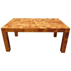 Midcentury Burl and Patchwork Dining Table by Paul Evans