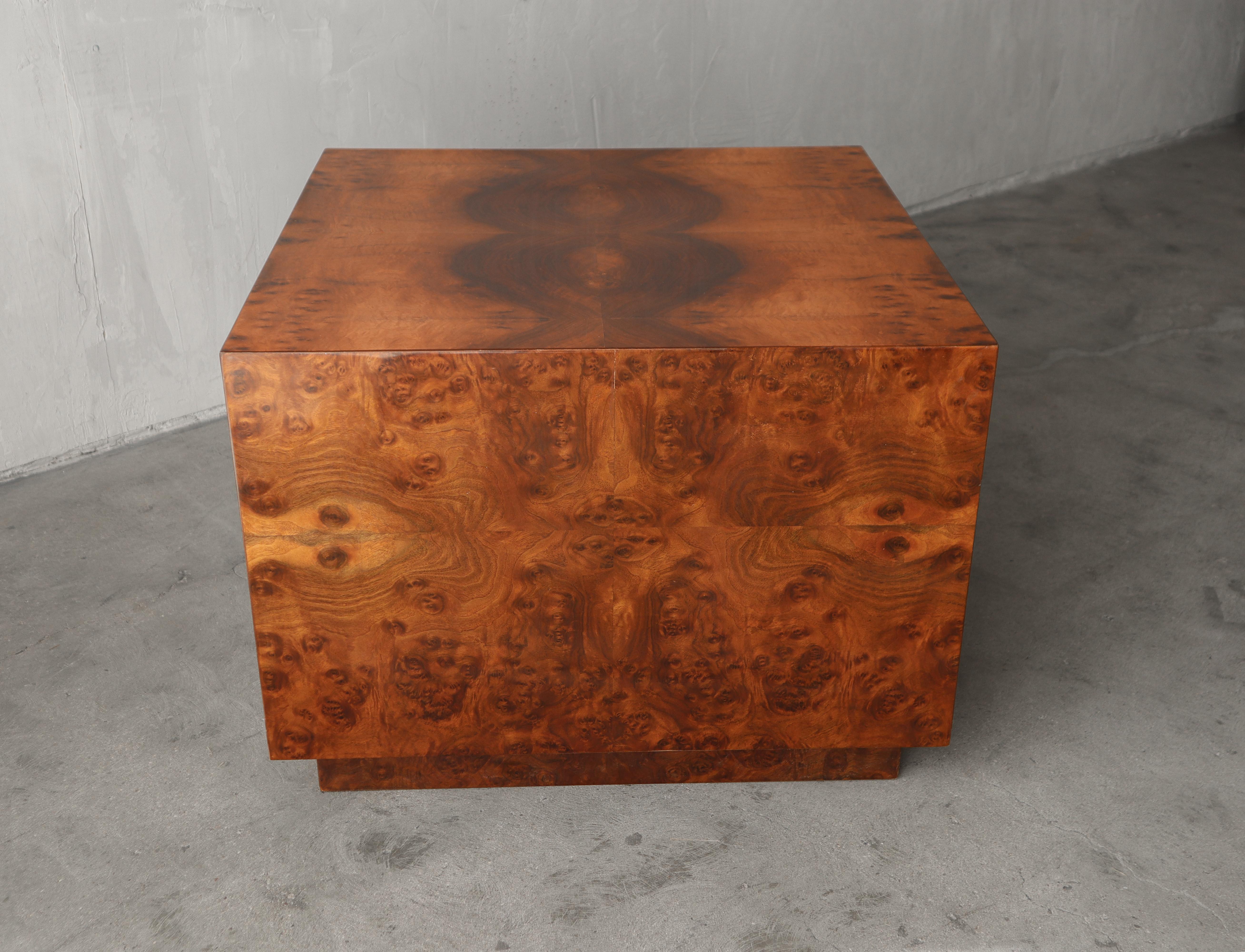 Mid-Century Modern Mid Century Burl Cube Table by Milo Baughman For Sale