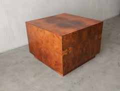 Mid Century Burl Cube Table by Milo Baughman