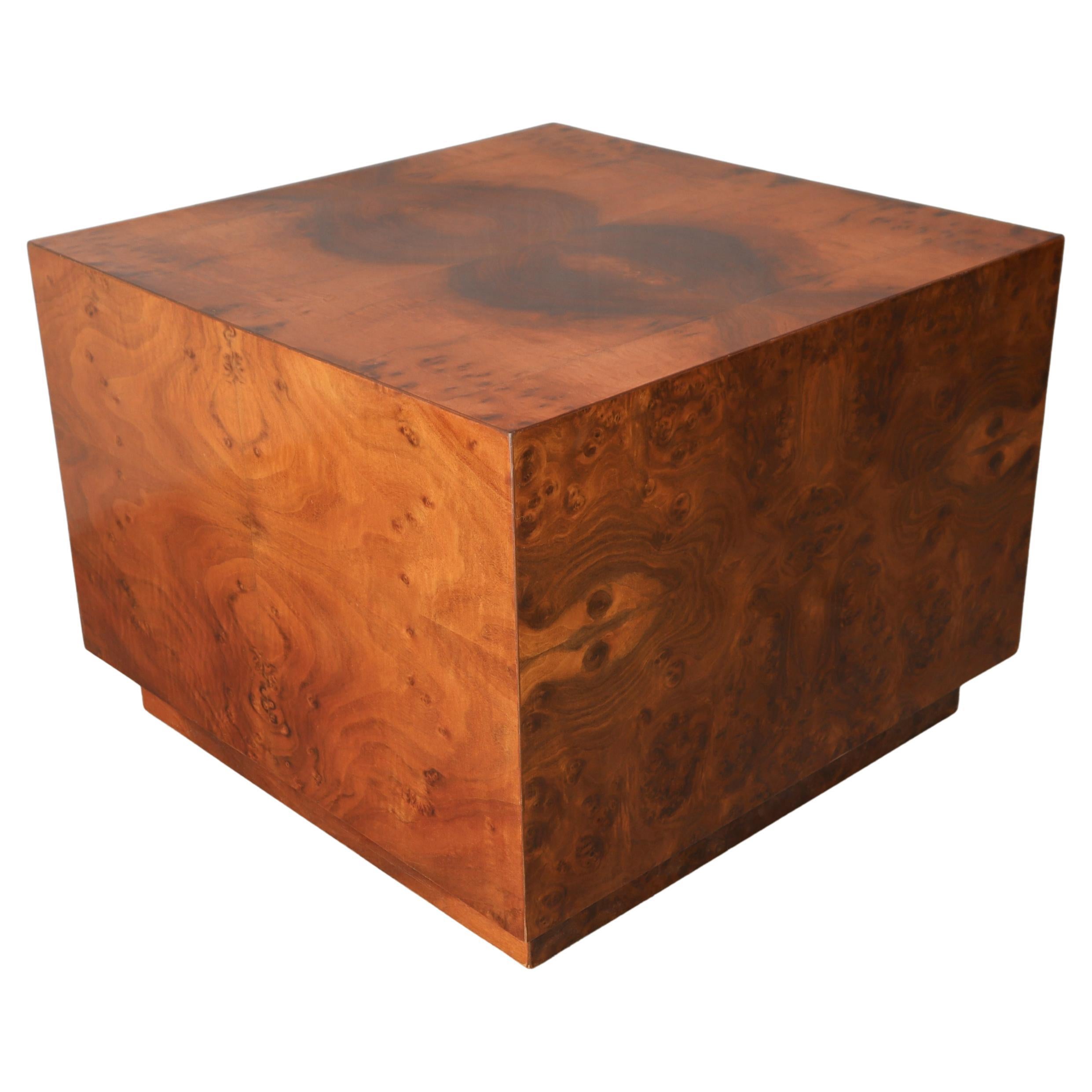Mid Century Burl Cube Table by Milo Baughman For Sale