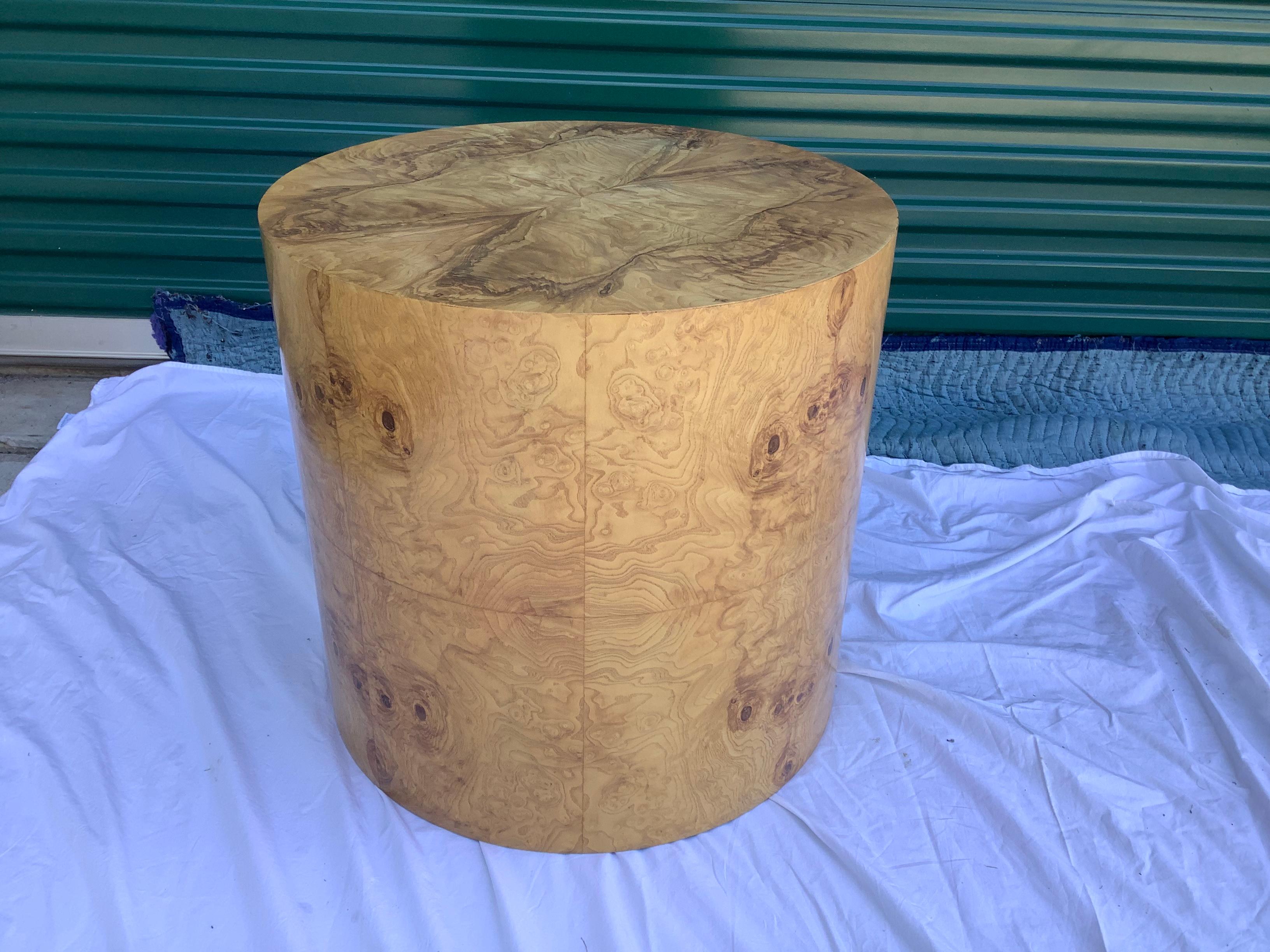 American Mid Century Burl Cylinder Table, Attr. to M. Baughman