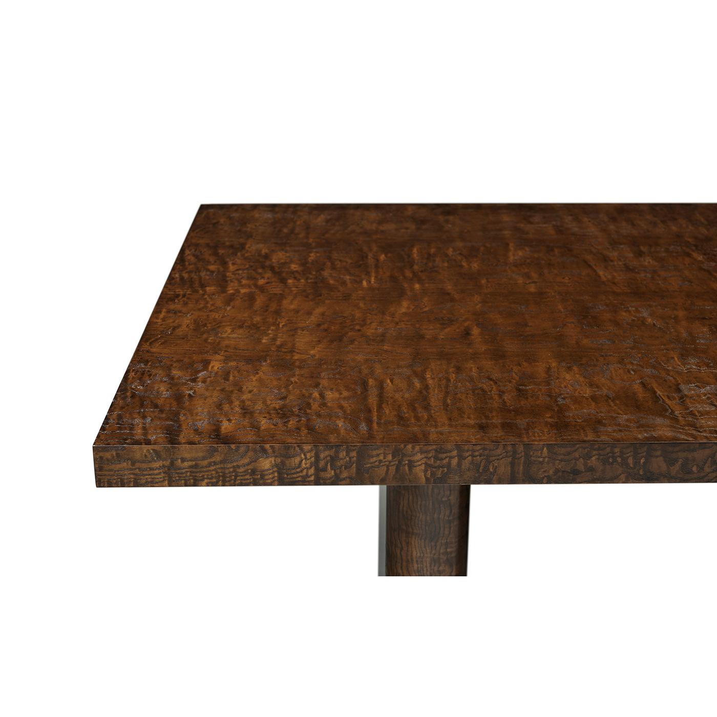 Contemporary Mid Century Burl Extending Dining Table For Sale