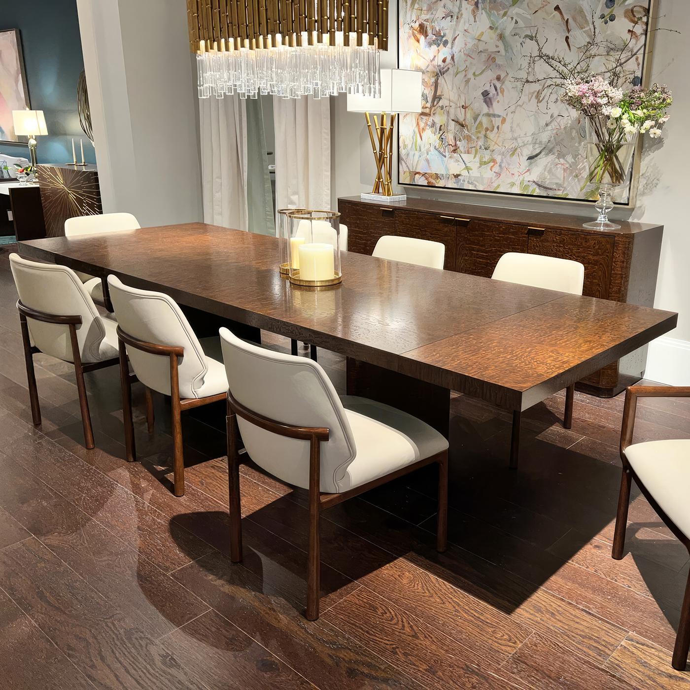 Wood Mid Century Burl Extending Dining Table For Sale