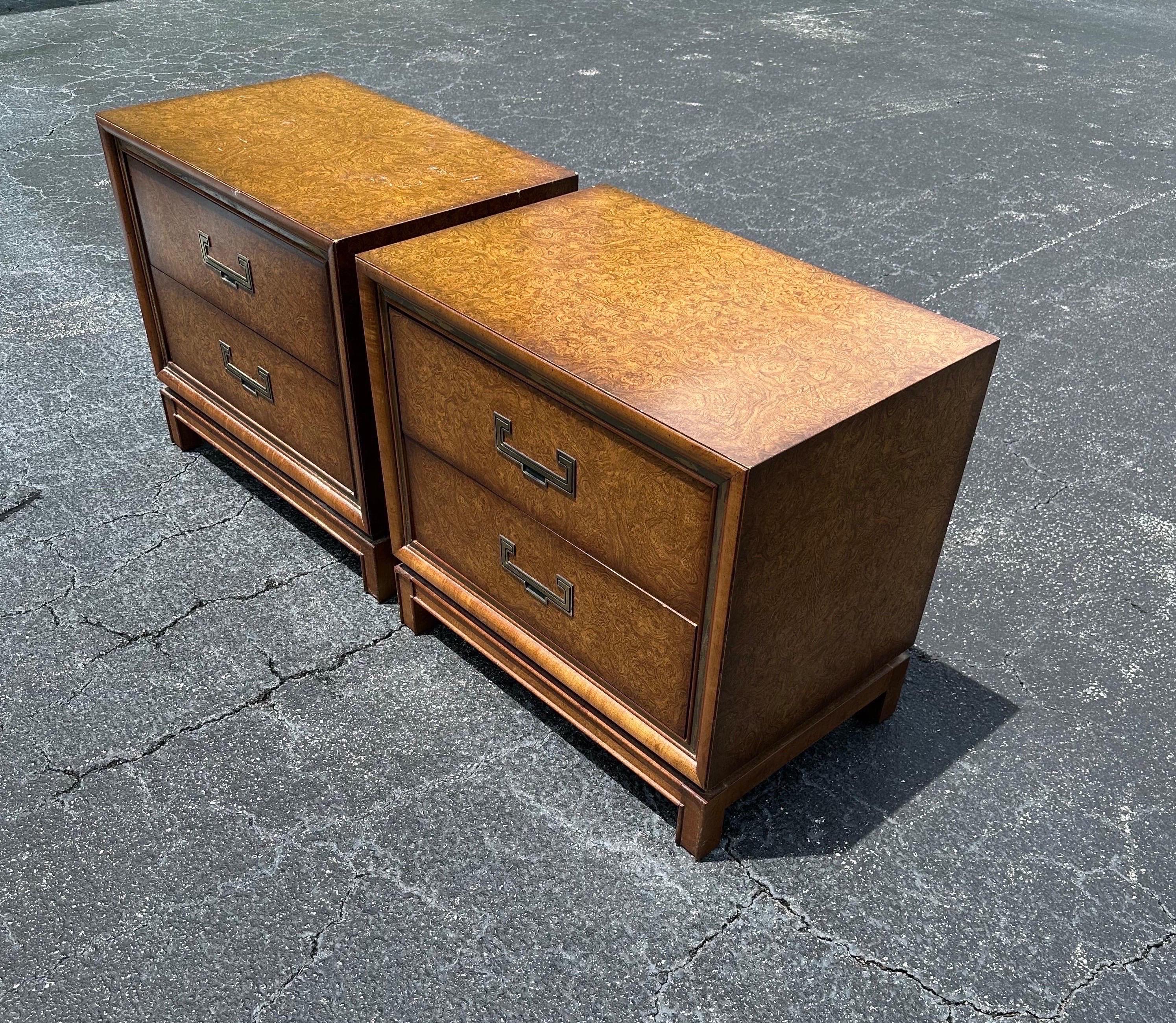 Mid Century Burl Nightstands by Founders 1