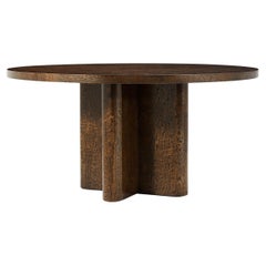 Table de salle à manger ronde en loupe du milieu du siècle